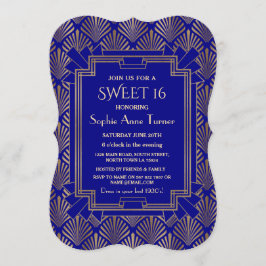 Royal Blåblå Guld Underbar Gatsby Art Dec SWEET 16 Inbjudningar