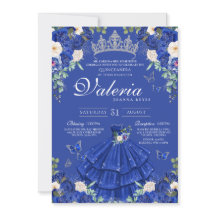 Royal Blåblå Ro-fjäril Silver Quinceanera