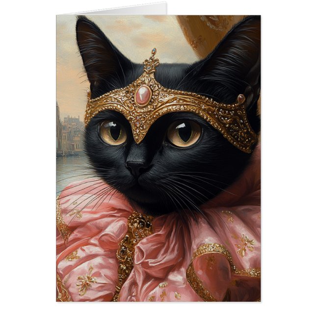 Royal Black Cat i Rosa och Guld Hälsningskort (Framsidan)
