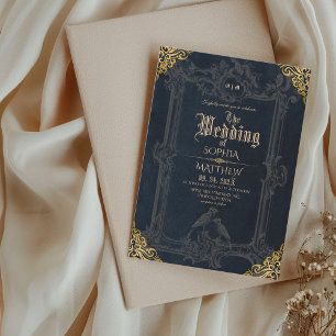 Royal Black Gold Fantasy Medeltida Bröllop Inbjudningar