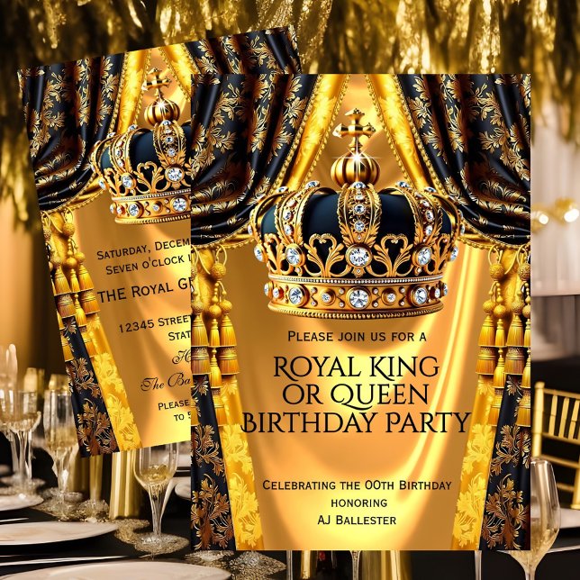 Royal Black Gold King Queen Crown Birthday Party Inbjudningar (Skapare uppladdad)