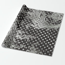 Royal Black Hearts Baroque Silver Hearts Grått Presentpapper