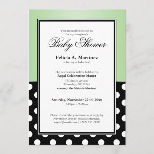 Royal Black Polka Dot Grönt Baby Shower-inbjudan Inbjudningar