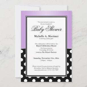 Royal Black Polka Dot Lila Baby Shower Inbjudningar