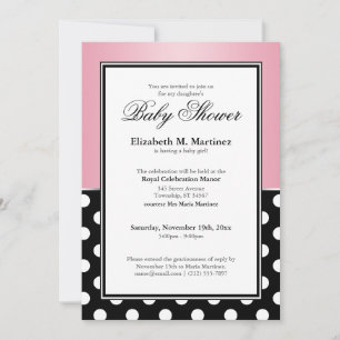 Royal Black Polka Dot Rosa Baby Shower-inbjudninga Inbjudningar