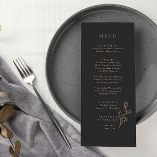 Royal Black Simple Minimalist Bröllop Menu Meny