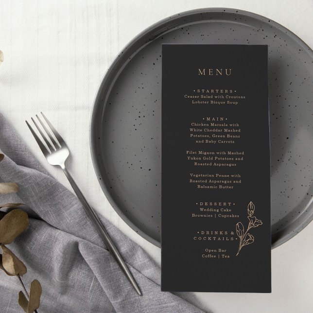 Royal Black Simple Minimalist Bröllop Menu Meny (Skapare uppladdad)