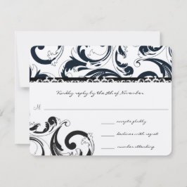 Royal Black Swirls Bröllop RSVP OSA Kort