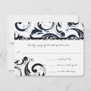 Royal Black Swirls Bröllop RSVP OSA Kort