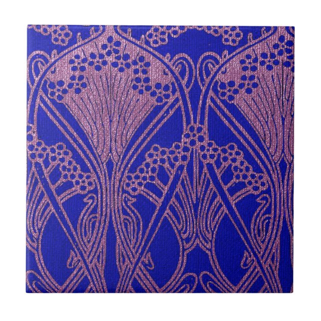 Royal blått,Art nouveau mönster,royal lila, flora Kakelplatta (Framsidan)
