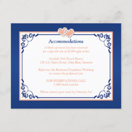 Royal blått, persiko-Blommigt, Hjärtkort Tilläggskort