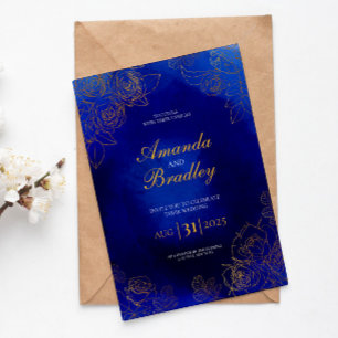 Royal Blått Ro Guld Finare Snöre QR-kod Bröllop Inbjudningar