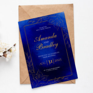Royal Blått Ro Guld Finare Snöre QR-kod Bröllop Inbjudningar