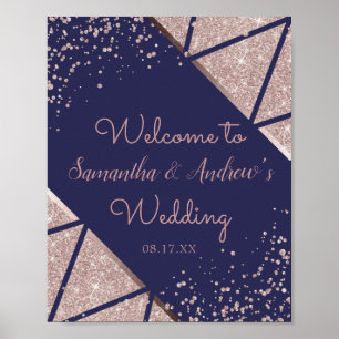 Royal Blått Ro Guld Konfetti Glitter Bröllop Poster