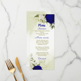 royal blåvita blommor grönt löv bröllop meny