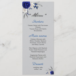 royal blåvita blommor silver löv bröllop meny