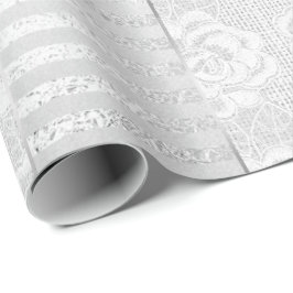 Royal Blommigt Ro Silver White Snöre Rand Linen Presentpapper