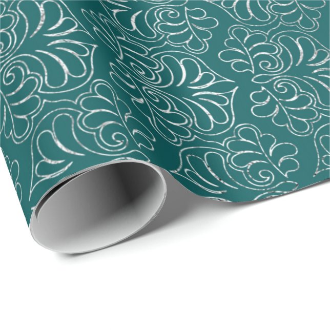 Royal Blommigt Vintage Deep Teal Silver Vip Presentpapper (Rullad Hörn)