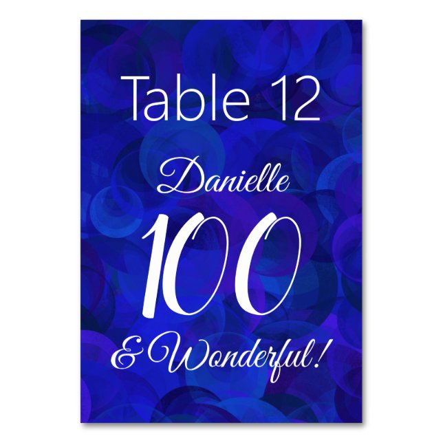 Royal Blue 100 och fantastisk Födelsedagsfest Bordsnummer (Framsidan)