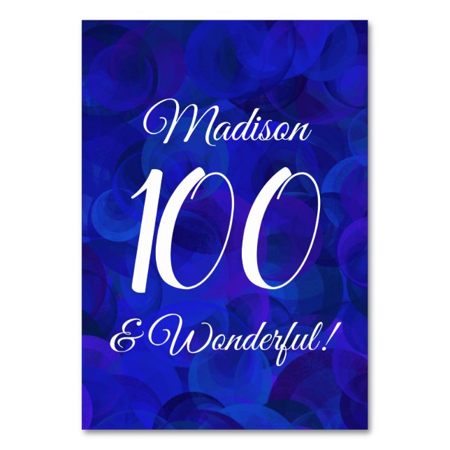 Royal Blue 100 och fantastisk Födelsedagsfest Bordsnummer (Framsidan)