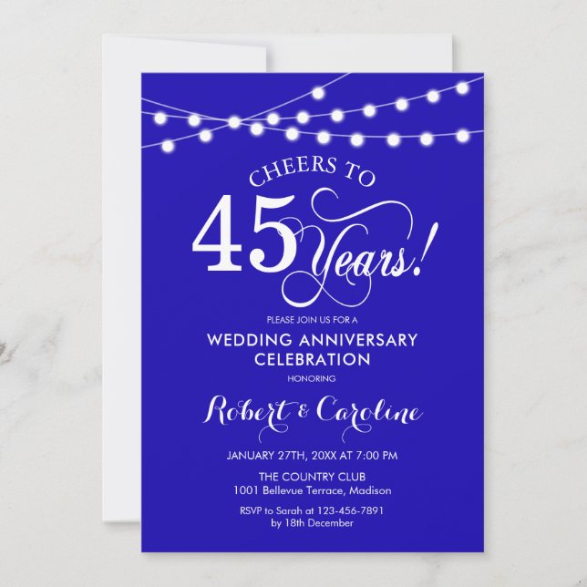 Royal Blue 45-årsjubileum för bröllop Inbjudningar (Framsida)