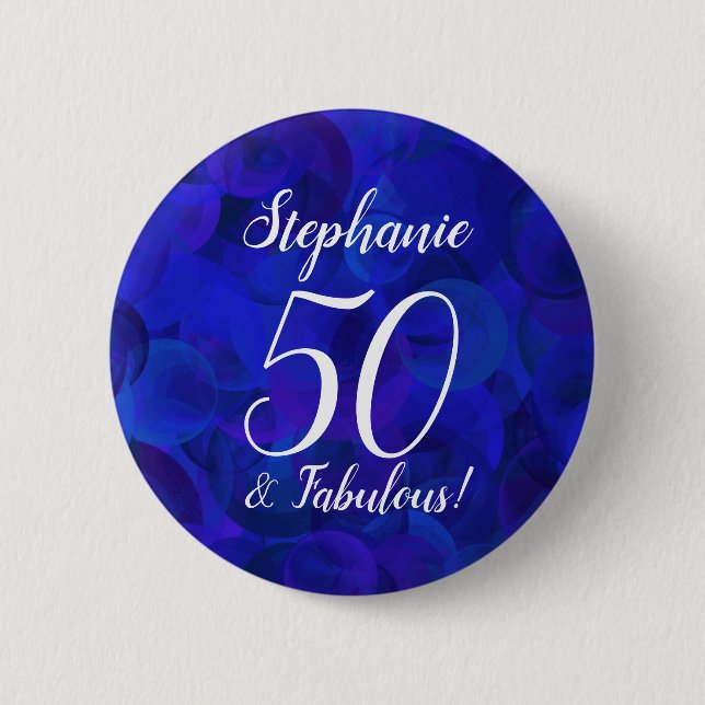 Royal Blue 50 och Fabulous Födelsedagsfest Button Knapp (Framsida)
