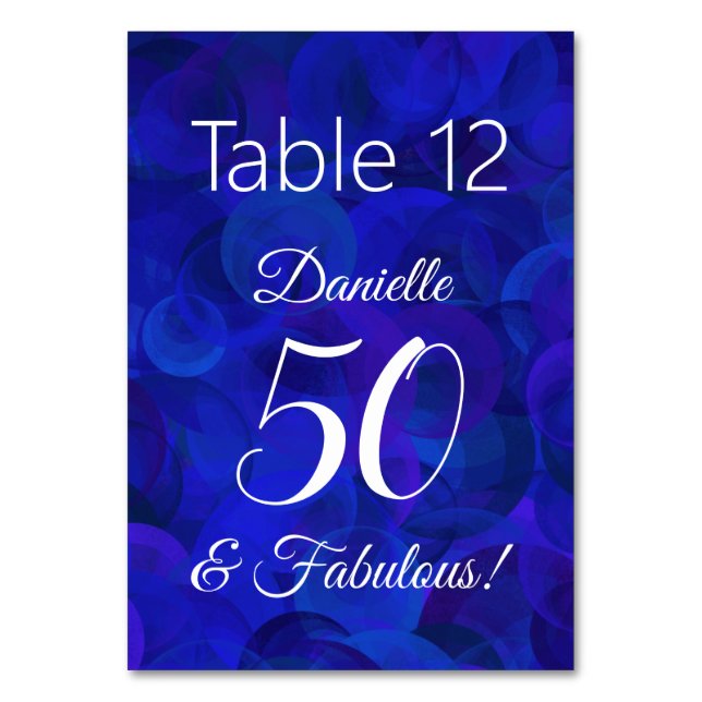 Royal Blue 50 och Fabulous Födelsedagsfest Namn Bordsnummer (Framsidan)