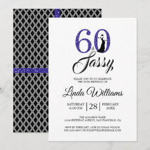 Royal Blue 60 och Sassy   60:e Födelsedagsfesten Inbjudningar