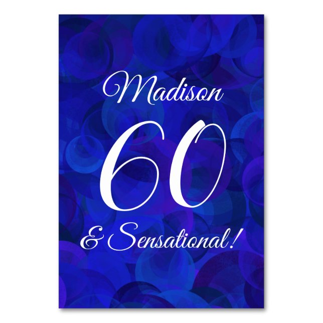 Royal Blue 60 & Sensationell Födelsedagsfest Bordsnummer (Framsidan)
