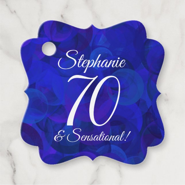 Royal Blue 70 och Sensationell Födelsedagsfest Gåvor Etiketter (Framsida)