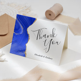 Royal Blue Agate Guld Bröllop Tack Kort