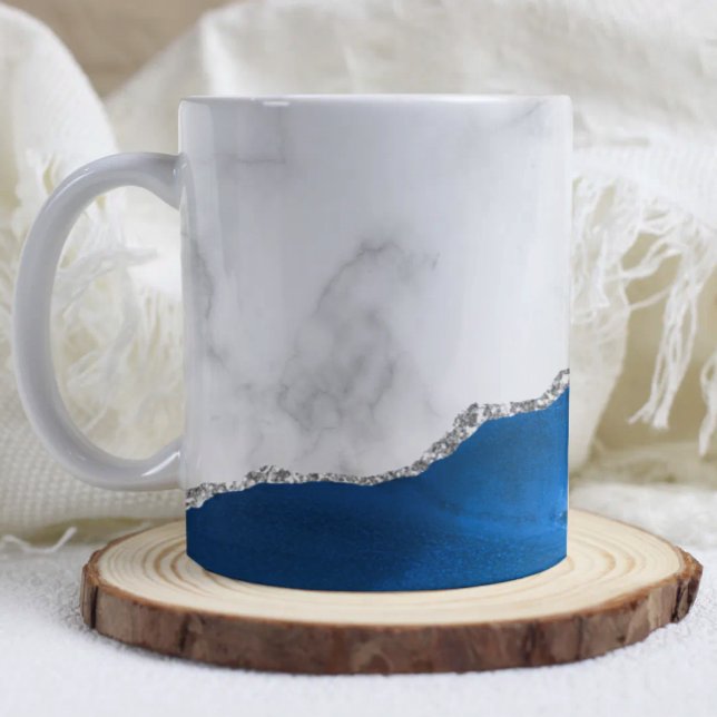 Royal Blue Agate Silver Glitter White Marble  Kaffemugg (Skapare uppladdad)