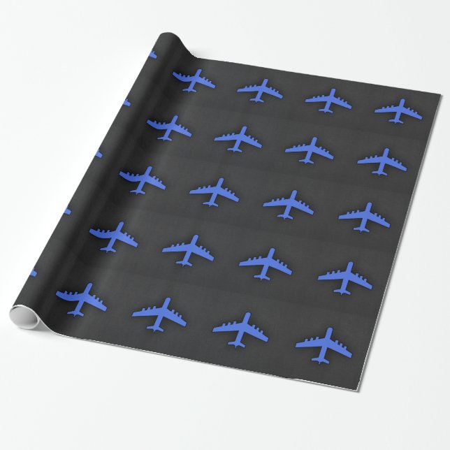 Royal Blue Airplane Presentpapper (Utrullad)