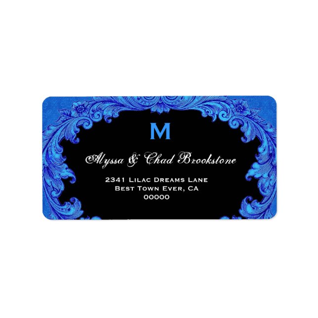 Royal Blue and Black Vintage Monogram G451 Adressetikett (Framsidan)