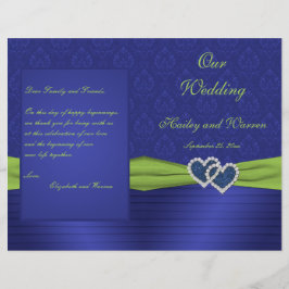 Royal Blue and Chartreuse Damask Wedding Program