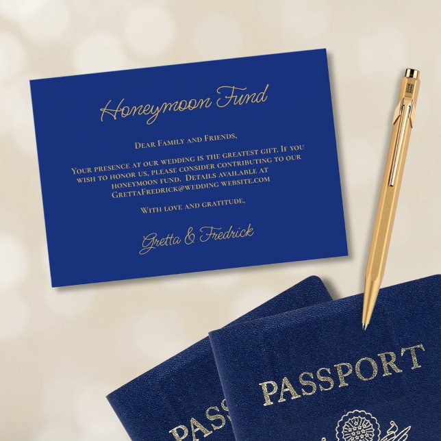 Royal Blue and Gold Honeymoon Fund Request Tilläggskort (Skapare uppladdad)