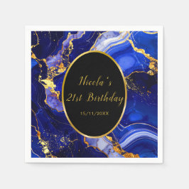 Royal Blue and Gold Marble Agate Birthday Party Pappersservett