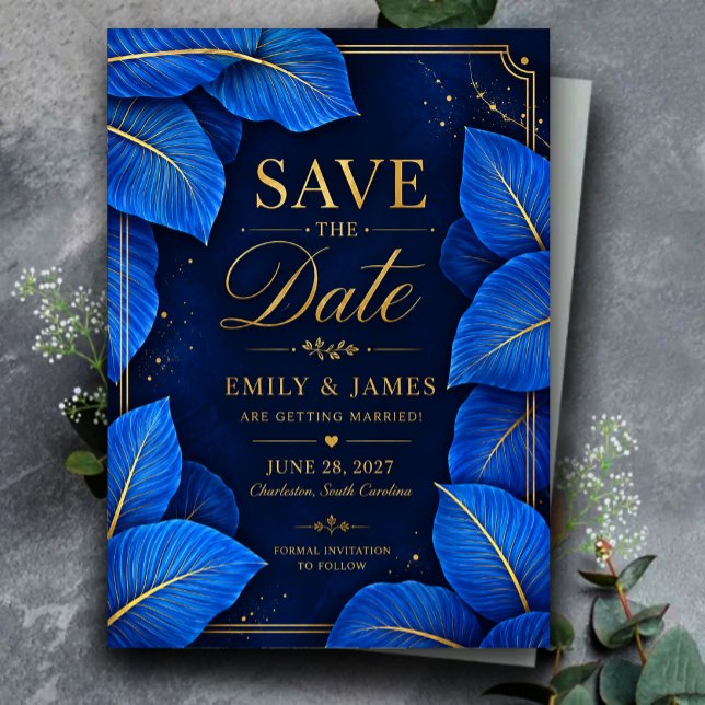 Royal Blue and Gold Tropical Elegant Luxury  Spara Datumet (Skapare uppladdad)