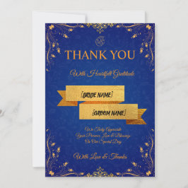Royal Blue and Gold Wedding Thank You Card Tack Kort