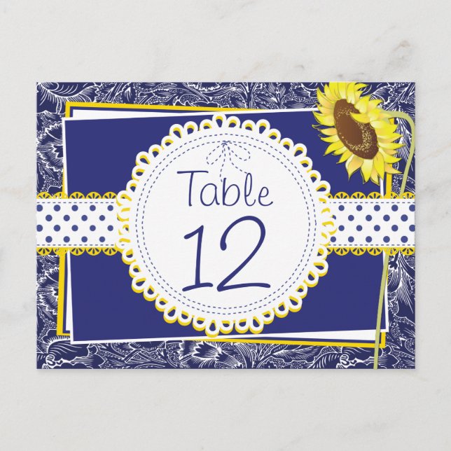 Royal Blue and Gult Sunblommor Bord Card Vykort (Framsida)