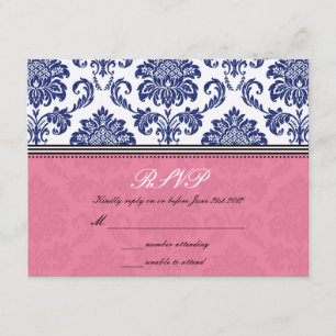 Royal Blue and Rosa Damask Wedlings OSA Kort