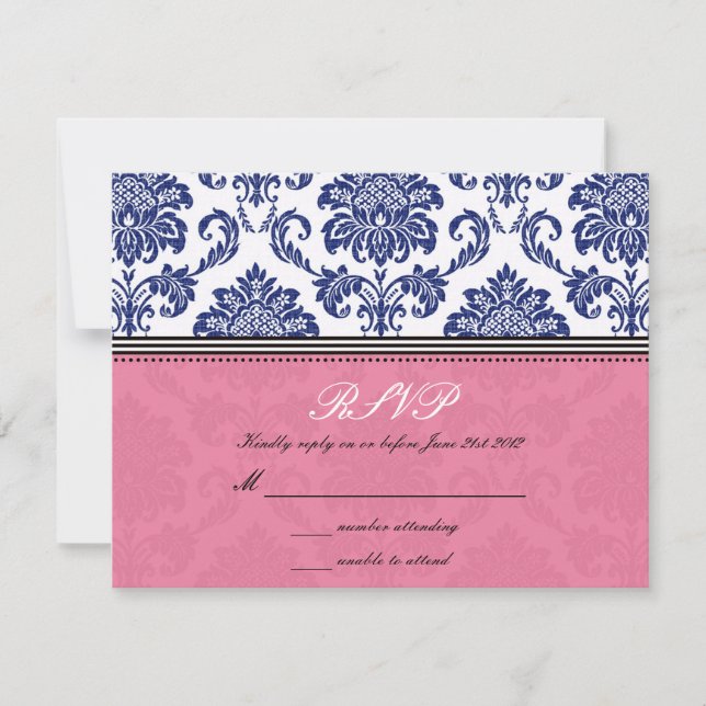 Royal Blue and Rosa Damask Wedlings OSA Kort (Framsida)