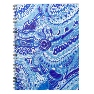 Royal Blue and White Ming stil mönster art Anteckningsbok Med Spiral