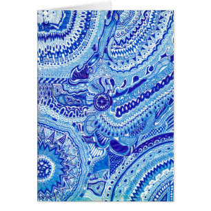 Royal Blue and White Ming stil mönster art Hälsningskort