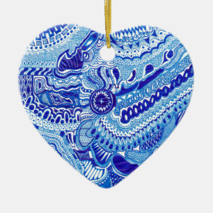 Royal Blue and White Ming stil mönster art Julgransprydnad Keramik