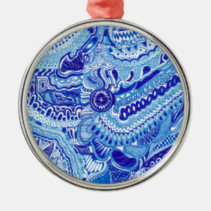 Royal Blue and White Ming stil mönster art Julgransprydnad Metall