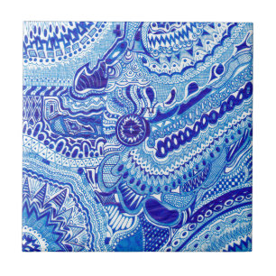 Royal Blue and White Ming stil mönster art Kakelplatta