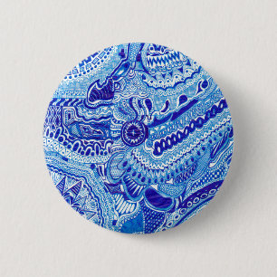 Royal Blue and White Ming stil mönster art Knapp