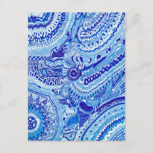 Royal Blue and White Ming stil mönster art Vykort