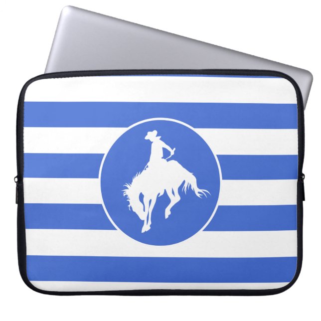 Royal Blue and White Rand; Rodeo Cowboy Laptop Fodral (Framsidan)